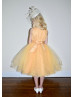 Beaded Golden Yellow Lace Tulle Curly Hem Flower Girl Dress